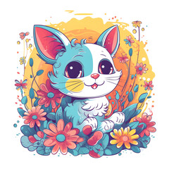 Sticker - Cute and Colorful Cat illustrations, Generative AI