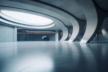 3d Render Of Abstract Futuristic Architecture With Concrete Floor. Generative AI