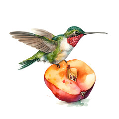 Wall Mural - Cute and Watercolor Hummingbird Clipart, Transparent Background, Generative AI