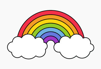 Wall Mural - Rainbow icon with clouds isolated on white background.