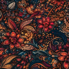  Seamless embroidery floral abstract fantasy luxury fabric pattern design created with Generative AI technology