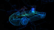 Go kart racing. Light effect particles background. Modern abstract style consists of colorful dots