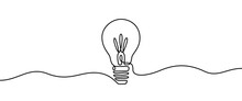 Bulb Lamp Shape Drawing By Continuos Line, Thin Line Design Vector Illustration