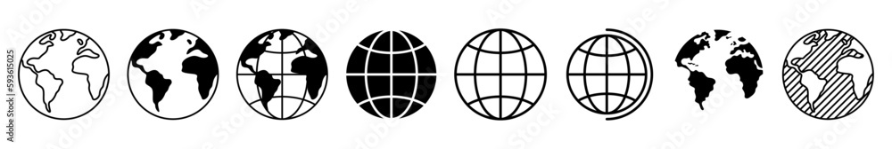 Set of Earth Planet line shapes, thin line design vector illustration ...