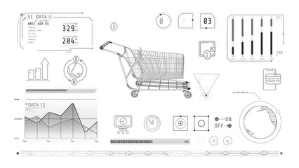 Wall Mural - animation of infographics about online shopping on alpha channel.