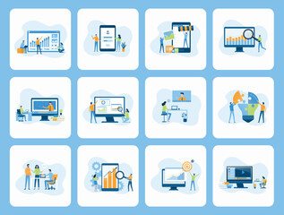 Aufkleber - Set business Flat vector illustration design concept teamwork activities of business people. analysis team. video online conference. create an online store. technology internet education.
cartoon char