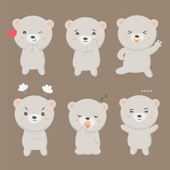  Bear in diffetent animal emotions. expression flat vector illustration