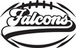 Falcons written in football frame and with black letters on white background