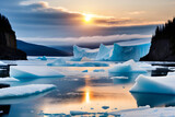 Fototapeta  - Iceberg dans un lagon de glace,Concept de réchauffement climatique et de changement climatique,IA générative.