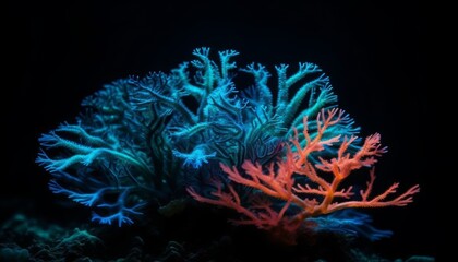 Wall Mural - Bright Neon Deep Sea Coral with High Detail, Generative AI
