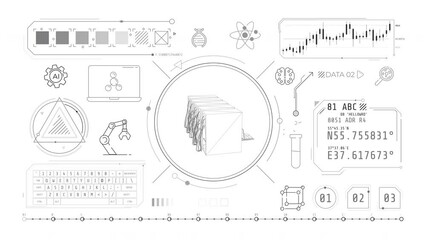 Wall Mural - animation of infographics about scientific data storage on alpha channel.