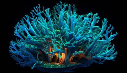 Wall Mural - Bright Neon Deep Sea Coral with High Detail, Generative AI