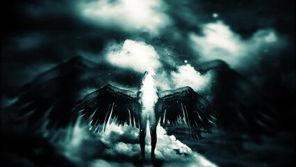 Wall Mural - Winged dark angel holding divine flame