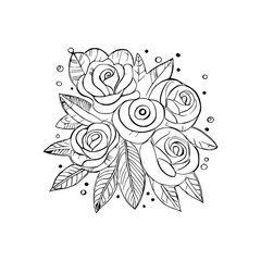 Beautiful Roses Coloring Book, Roses Coloring page, Roses line art, Outline flowers, Doodles in black and white, Flowers Coloring Book,Vector illustration