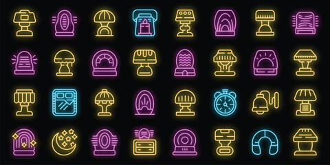 Wall Mural - Nightlight icons set outline vector. Light lamp. Bulb home neon color on black