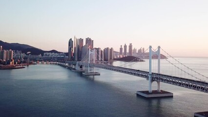 Wall Mural - Gwangan Bridge and Haeundae, Busan City, South Korea.