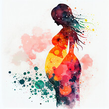 Pregnant Woman Artistic Concept Watercolor Styling