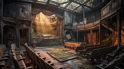 A post-apocalyptic ruined theater. Generative AI