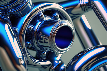 Sticker - Abstract chrome pipes composition. Industry themed background with shiny metallic connected pipes. Generated AI.