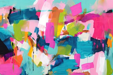 Painting with a thick layer of paint with a brush stroke. Pink, modern magenta and blue tones in abstraction. Beautiful gallery art. Generative AI. 