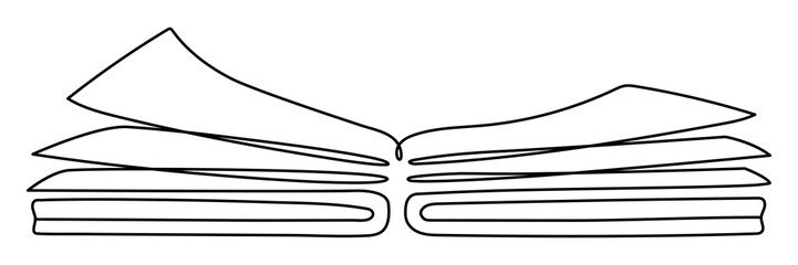 Wall Mural - book continuous one line art. line drawing open book. vector illustration isolated on white.