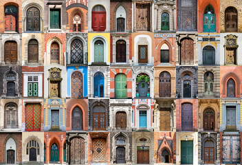 Poster - Various doors. Photo collage and travel concept	