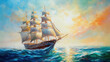 Leinwandbild Motiv Large ship sailing the ocean, oil painting art . Generative AI