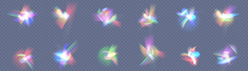 Poster - Realistic diamond reflection, rainbow light optical effect Colorful collection, bright spectrum glow rays. Rainbow effect overlay, prismatic crystal refraction.