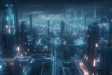 A Futuristic Cityscape With Advanced Energy Production And Distribution Technology, Generative AI