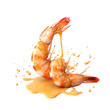 grilled shrimp with sauce isolated on transparent background