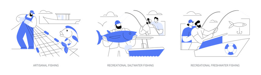 Sticker - Small-scale fishing abstract concept vector illustrations.