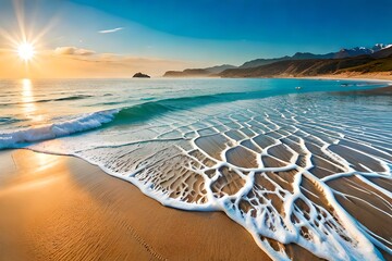 white Ocean waves on the beach as a background. Beautiful natural summer vacation holidays background. Aerial top down view of beach and sea with blue water waves