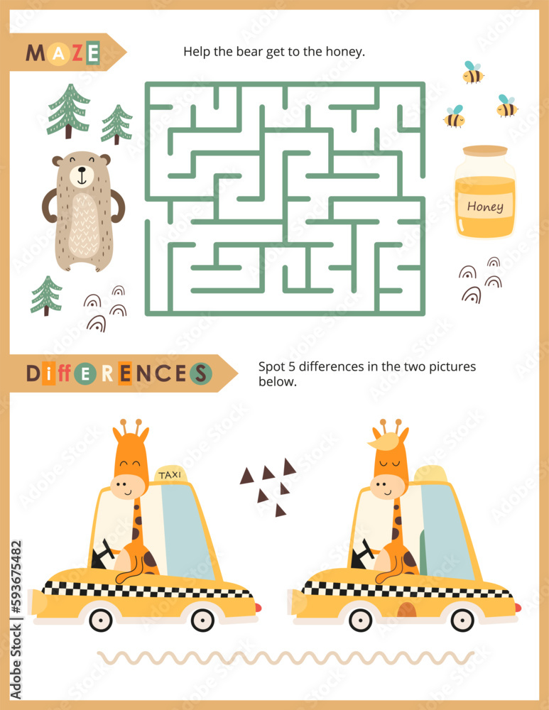 Cute Animals Activity Pages for Kids. Printable Activity Sheet with Safari Animals Mini Games ...