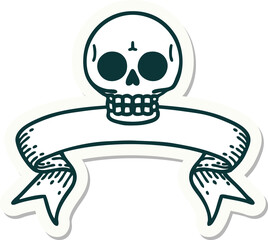 tattoo sticker with banner of a skull