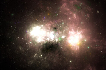 Wall Mural - red clouds of stardust in black space. abstract fractal 3d rendering