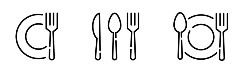 Silverware silhouettes. Cutlery vector icons. Fork, spoon and knife vector icons. 