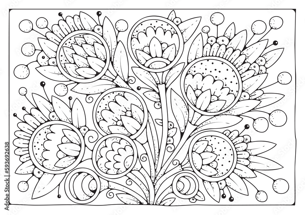 Art line flowers. Black and white background for coloring. Coloring ...