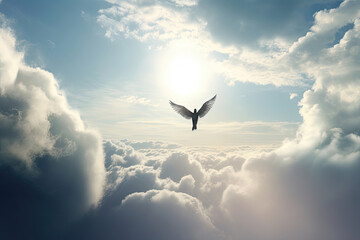 Wall Mural - levitating human soul in heaven. astral body and after life concept. transfer of human consciousness