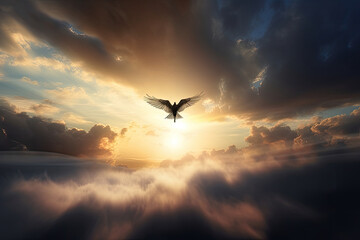 Wall Mural - levitating human soul in heaven. astral body and after life concept. transfer of human consciousness