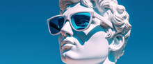 Man Statue Wearing Sunglasses Against A Blue Sky , Copy Space. Generative AI