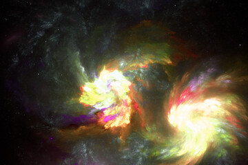 Wall Mural - multicolored glowing clouds of stardust in black space. abstract fractal 3d rendering