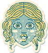 distressed sticker tattoo style icon of female face