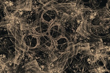Wall Mural - Orange pattern of crooked waves on a black background. Abstract fractal 3D rendering