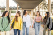 © Lupe Rodríguez/Stocksy - female student friends walking through university campus