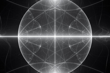 Wall Mural - White glowing pattern of crooked waves and rays on a black background. Abstract fractal 3D rendering