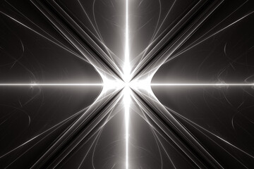 Wall Mural - White glowing pattern of crooked waves on a black background. Abstract fractal 3D rendering