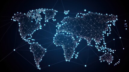 Global map illustration with network connection dots and lines, sci fi background