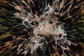 Wall Mural - Brown pattern of crooked waves on a black background. Abstract fractal 3D rendering