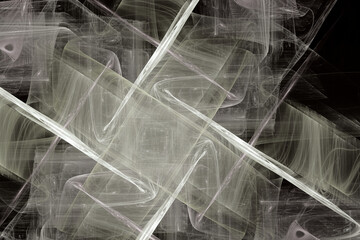 Wall Mural - Gray pattern of crooked waves on a black background. Abstract fractal 3D rendering