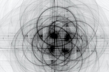 Wall Mural - Black pattern of curved round waves on a white background. Abstract fractal 3D rendering